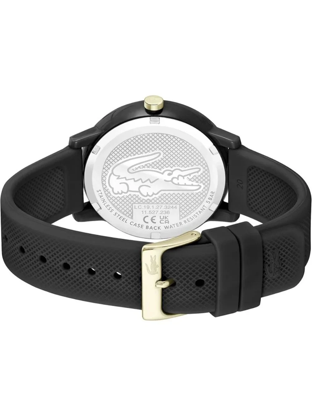 Men's Black Gold Rubber Strap Analog Quartz TR90 Case Premium Sporty Round Watch